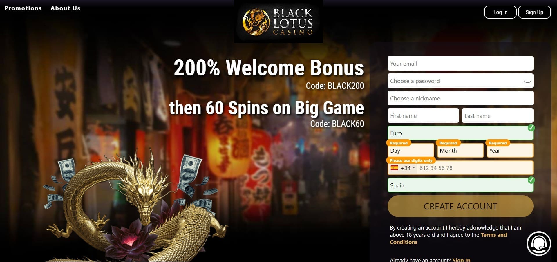 Sitio web oficial de la Black Lotus Casino