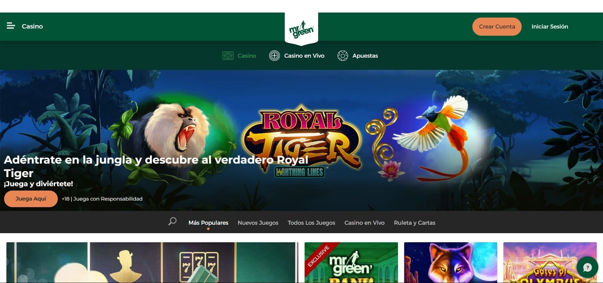 Sitio web oficial de la Mr Green Casino