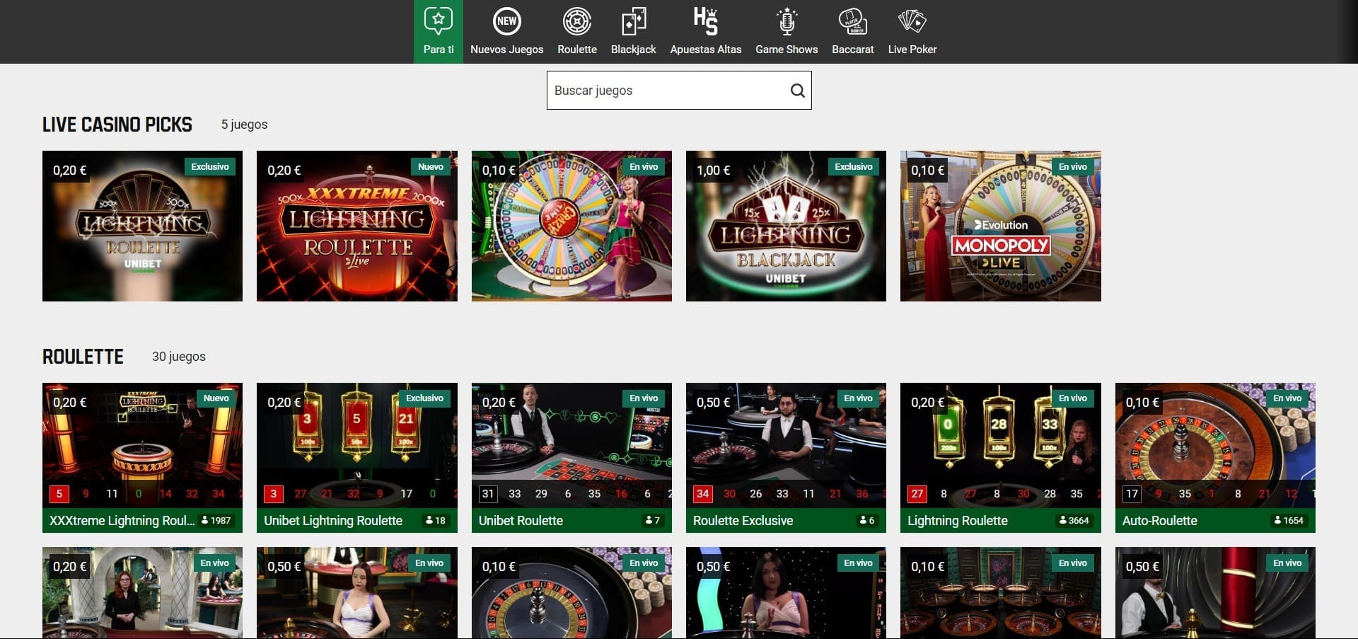 Unibet Casino en vivo